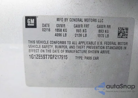 2016 Chevrolet Malibu 1Lt z USA, uszkodzony, nr VIN 1G1ZE5ST7GF217915